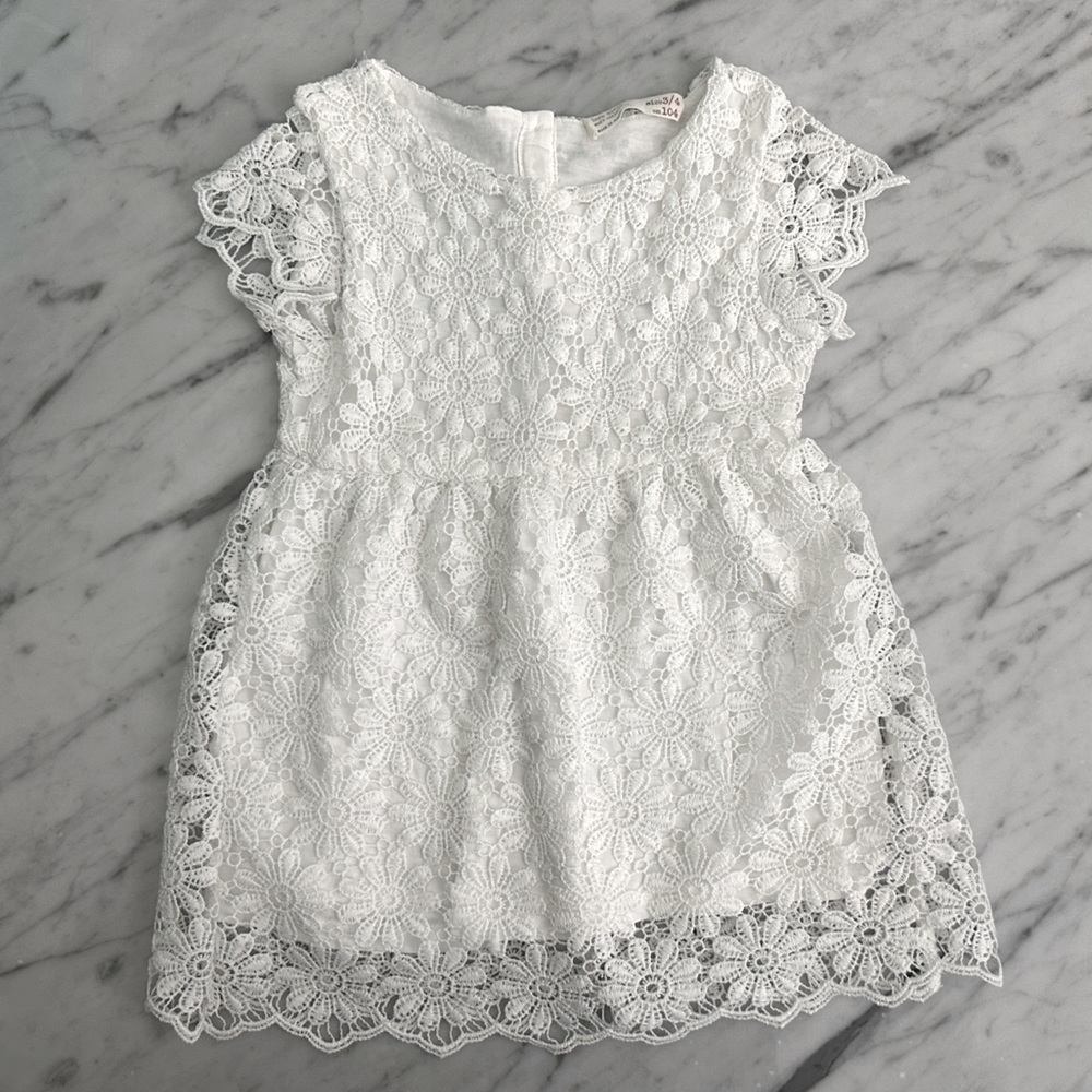 Zara White Lace Flower Dress